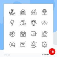 Pictogram Set of 16 Simple Outlines of building search lotion world internet Editable Vector Design Elements