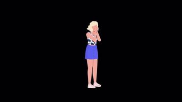 Animated nervous teen character. Broken heart. Panic attack trigger. Full body flat person on black background with alpha channel transparency. Colorful cartoon style HD video footage for animation