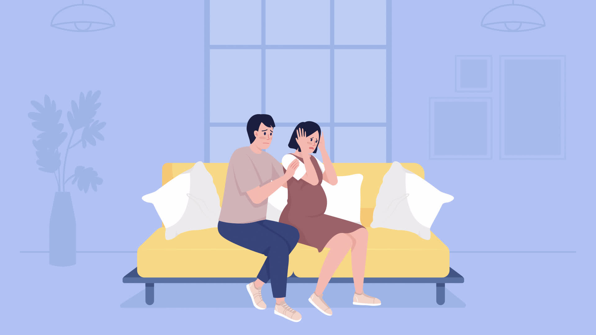 Animated pregnancy fear illustration. Panic attack. Antenatal
