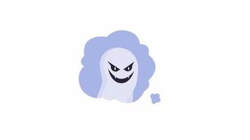 Animated ghost nightmare element. Flat cartoon style HD video footage. Fear thoughts after watching horror films color illustration on white background with alpha channel transparency for animation