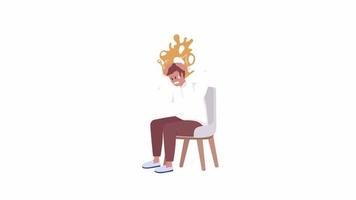 Animated frightened male character. Panic attack at medical visit. Full body flat person on white background with alpha channel transparency. Colorful cartoon style HD video footage for animation