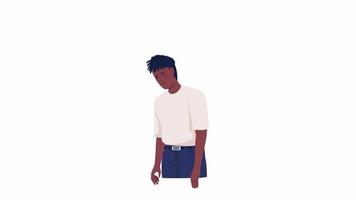 Animated disappointed young man. Profound sorrow. Full body flat person on white background with alpha channel transparency. Colorful cartoon style HD video footage of character for animation