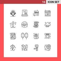 16 User Interface Outline Pack of modern Signs and Symbols of direction board discount garden food stand Editable Vector Design Elements