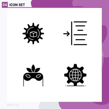 Universal Icon Symbols Group of 4 Modern Solid Glyphs of atoumated masquerade scince text internet Editable Vector Design Elements