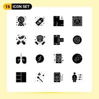 Pack of 16 Modern Solid Glyphs Signs and Symbols for Web Print Media such as fire medicine plan alternative codiing Editable Vector Design Elements