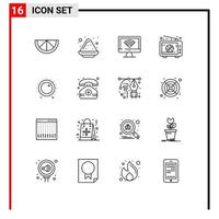 Group of 16 Modern Outlines Set for gain audio wifi tv live Editable Vector Design Elements