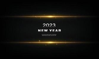 New year 2023 on abstract golden light effect on black background vector