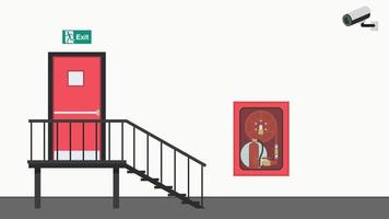 Fire door vector. Fire alarm cartoon vector. Fire alarm system. Fire equipment. Vector illustration in flat style. Exit door.