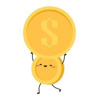 Coin character design. Glad. Coin and Smart phone cartoon vector. vector