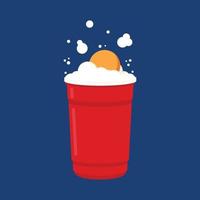 Plastic cups vector. Red Beer Pong plastic cups with ball. Traditional drinking game vector illustration.