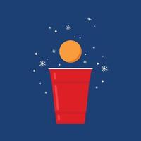 Plastic cups vector. Red Beer Pong plastic cups with ball. Traditional drinking game vector illustration.