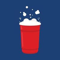 Plastic cups vector. Red Beer Pong plastic cups with ball. Traditional drinking game vector illustration.