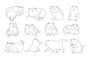 conjunto de ilustración de vector dibujado a mano de icono de gatos lindos