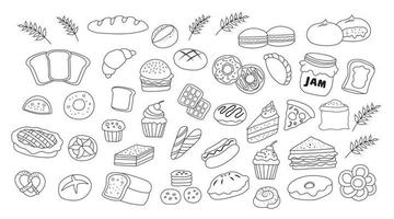 Hand drawn Kids drawing vector Illustration set of bakery bread
