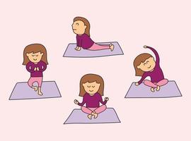 niños dibujando ilustración vectorial de niña haciendo ejercicio de yoga vector