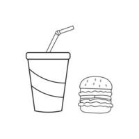 ilustración vectorial dibujada a mano del icono de comida rápida bebida gaseosa y hamburguesa vector