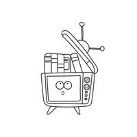 hand drawn vector illustration of cute tv with books inside