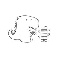 hand drawn vector illustration of cute monster playing jenga