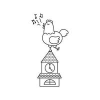 hand drawn Vector illustration of rooster on top of clock tower