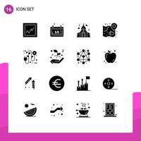 User Interface Pack of 16 Basic Solid Glyphs of electrical plug eco wedding wedding map Editable Vector Design Elements