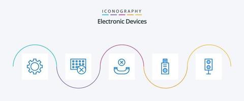 paquete de iconos azul 5 de dispositivos que incluye productos. dispositivos. teclado. USB. disco vector