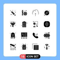 Pictogram Set of 16 Simple Solid Glyphs of funnel hardware data disk computer Editable Vector Design Elements