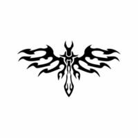 espada tribal con logo de alas. diseño de tatuaje. Ilustración de vector de plantilla