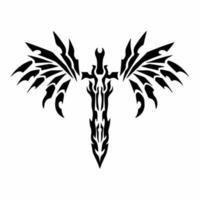 Tribal Sword With Wings Logo. Tattoo Design. Stencil Vector Illustration