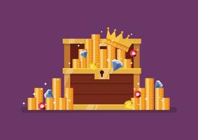 Wooden treasure chest with gold vector