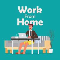 Man working on a laptop from home vector