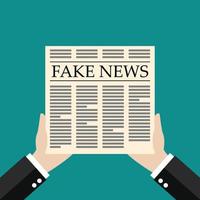 Hands holding fake news newspaper flat style vector