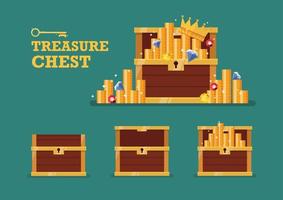 Open chest with gold collection set vector