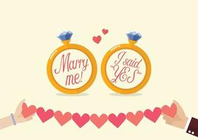 Marry me and I said yes with hands holding line paper of hearts vector