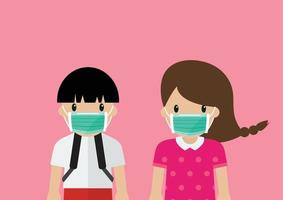 Children wearing medical masks vector