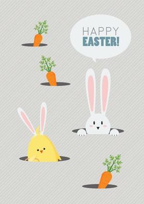 Happy Easter Greeting Card Cute Cartoon