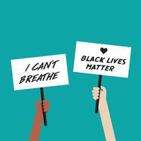 manifestantes sosteniendo carteles con la palabra vidas negras importan y no puedo respirar vector