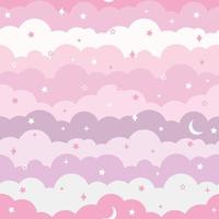 Pink clouds, cute vector pattern, seamless background with stars and moon elements