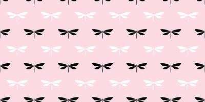 Black white and pink dragonfly seamless pattern background vector