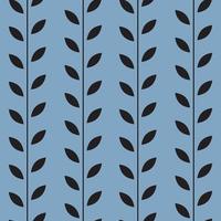 Black and blue leaf vector pattern, seamless botanical print