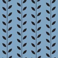 Black and blue leaf vector pattern, seamless botanical print