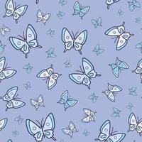 Blue cartoon butterfly vector pattern, seamless repeat