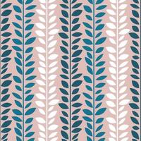 Blue and white leaf vector pattern, seamless botanical print, garland background