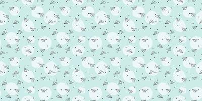 Blue sky, paper plane seamless repeat pattern vector background