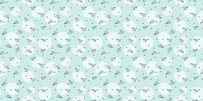 Blue sky, paper plane seamless repeat pattern vector background