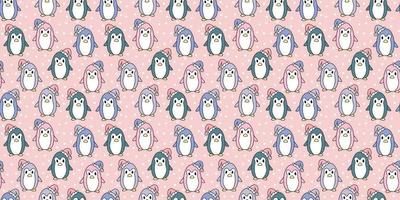 Colorful winter penguin vector pattern background