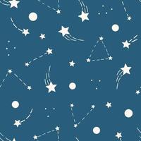 White and blue night sky vector pattern, seamless background