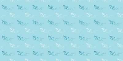 Blue paper plane seamless repeat pattern vector background