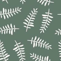 Green and white repeat pattern with fern leaves vector