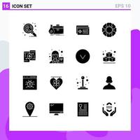 User Interface Pack of 16 Basic Solid Glyphs of money summer portfolio nature object Editable Vector Design Elements