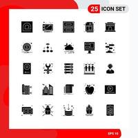 Mobile Interface Solid Glyph Set of 25 Pictograms of alert house archive building ecommerce Editable Vector Design Elements